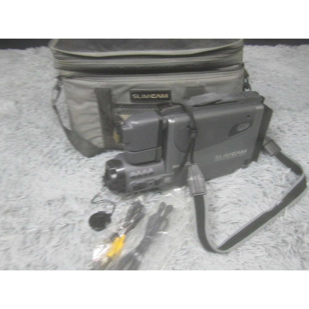 Vintage Sharp SlimCam VHS Camcorder 12x Zoom Gray Handheld Bag Case Cables
